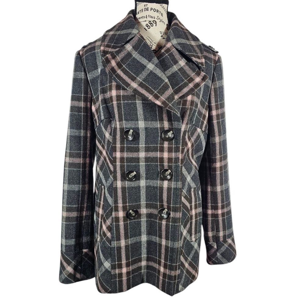 Moda International Black/Gray/Brown/Pink Double-Breasted Pea Coat Size Large